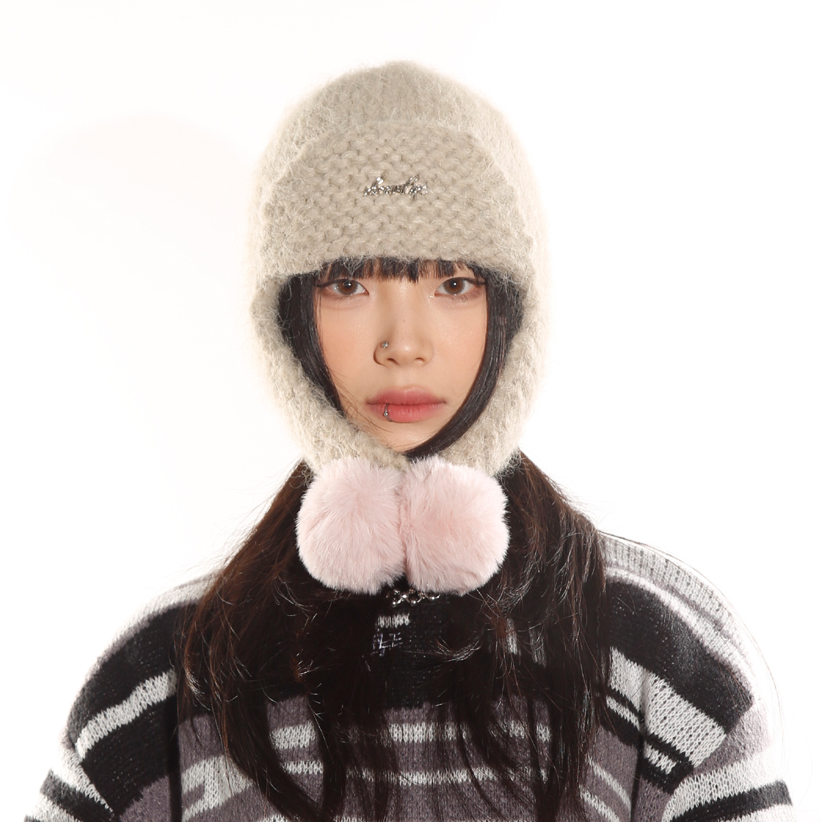 BEAMLIFE24A/W原创设计韩版撞色毛球护耳帽子男女包头针织毛线帽