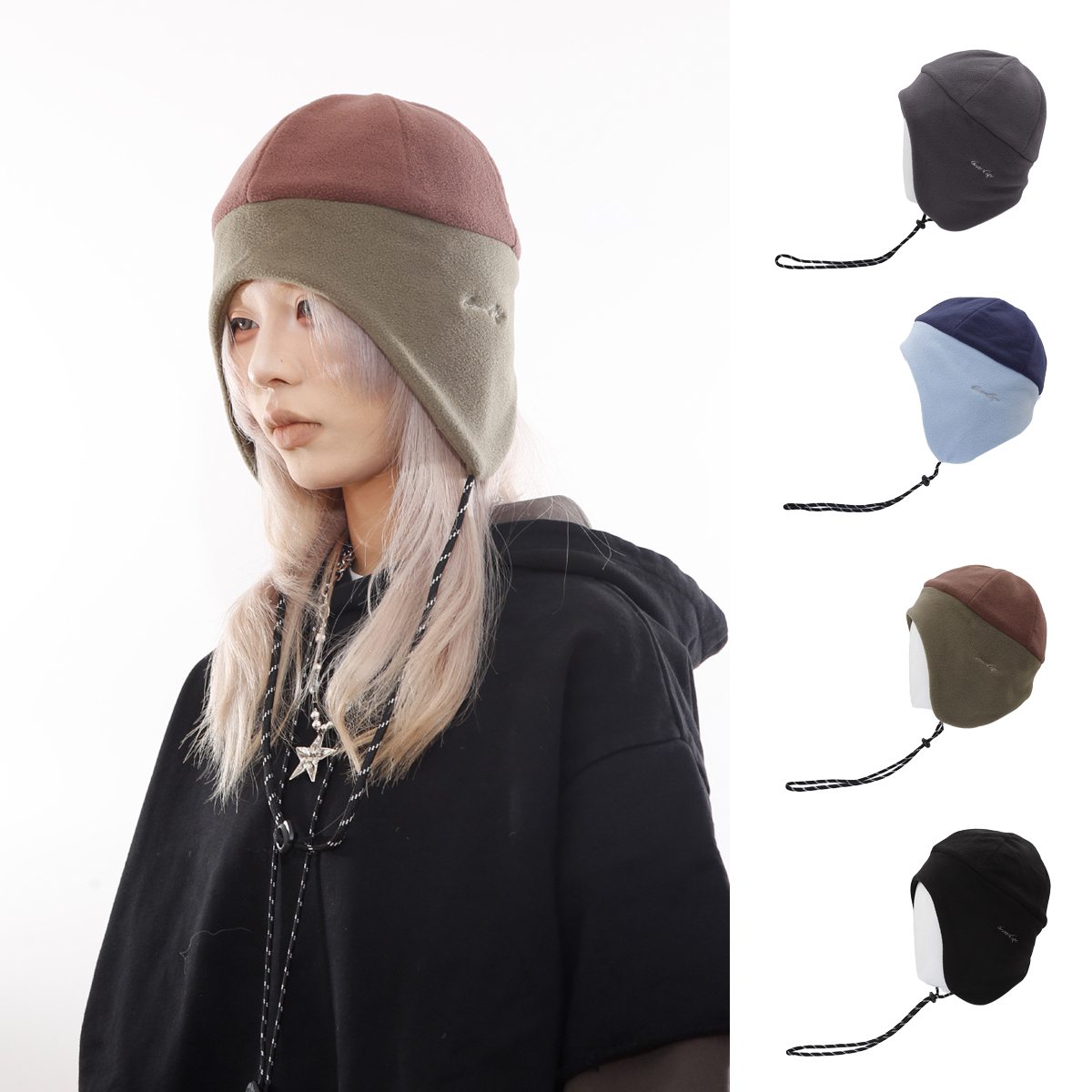 原创日系复古街头摇粒绒护耳帽