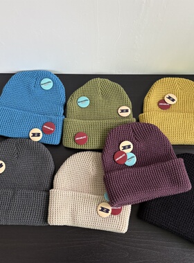 BEAMLIFE25AW原创秋冬华夫格徽章针织帽子男女日系韩版毛线冷帽子