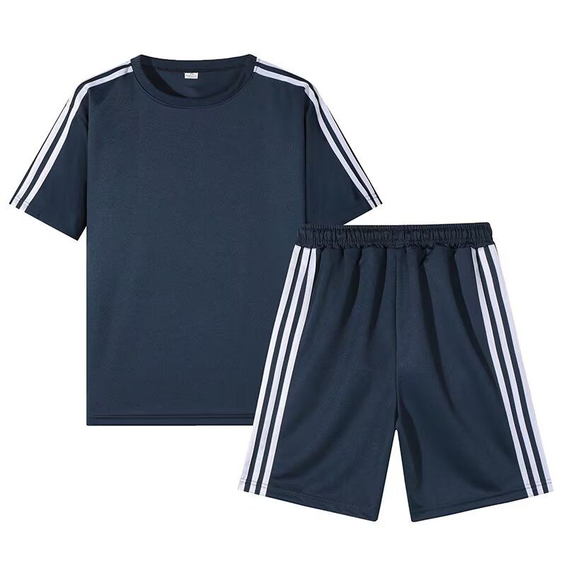运动服套装男夏季短袖T恤篮球衣休闲短裤两件套跑步三条杠情侣