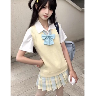 背心学院风叠穿上衣女柚月jk格裙套装 校供感夏季 JK纯色马甲无袖