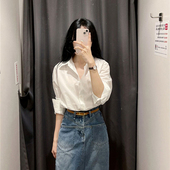 秋冬正肩加绒纯色港风薄衬衫 韩系职业上衣潮 女外穿设计感小众长袖