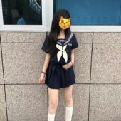 绀三本JK制服水手服学院套装 上衣百搭百褶裙女三件套 海军领短袖