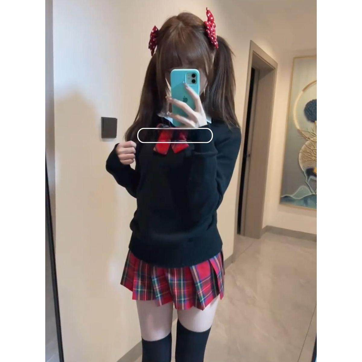 JK制服秋冬套装格裙长袖毛衣套头学院风校供软妹叠穿上衣四件套