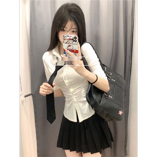 套装女学生原创jk长袖衬衫收腰修身纯欲风衬衣百褶裙短裙子两件套