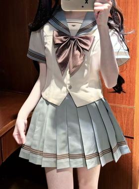 校供感jk制服甜美夏季海军蝴蝶结学院衬衫短袖百褶半身短裙套装
