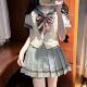 百褶半身短裙套装 短袖 海军蝴蝶结学院衬衫 校供感jk制服甜美夏季