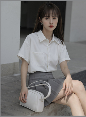 日系学院风白色jk制服衬衫女夏大码宽松设计感小众职业短袖衬衣潮