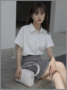 日系学院风白色jk制服衬衫 衬衣潮 宽松设计感小众职业短袖 女夏大码