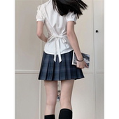 女设计感小众掐腰上衣泡泡袖 胖MM大码 jk制服纯欲收腰衬衫 白色衬衣