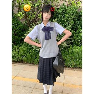 JK制服针织衫马甲水色衬衫夏季优等生半身裙海苔jk格裙女四件套