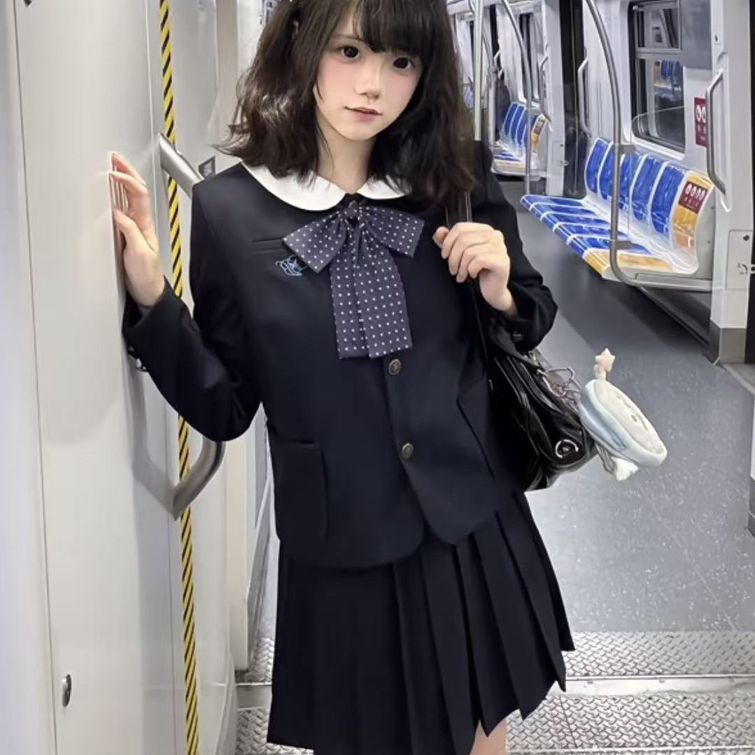校供感小圆西装外套JK制服秋冬西服长袖纽扣开衫长裙短裙套装女
