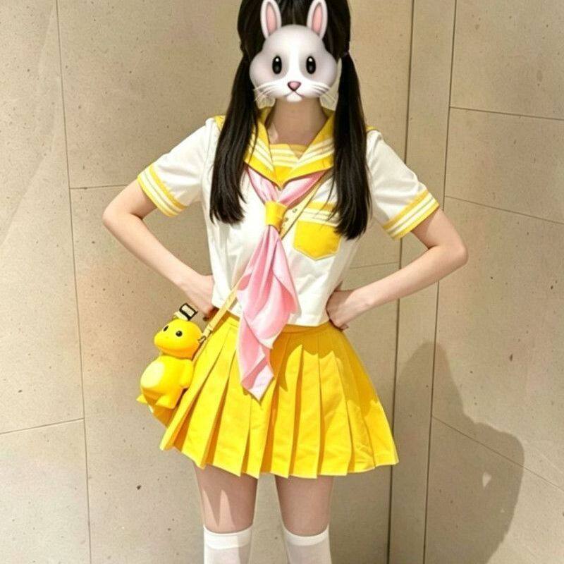 三件套2026黄色三本JK制服短袖衬衫水手服软妹JK套装穿搭学院风