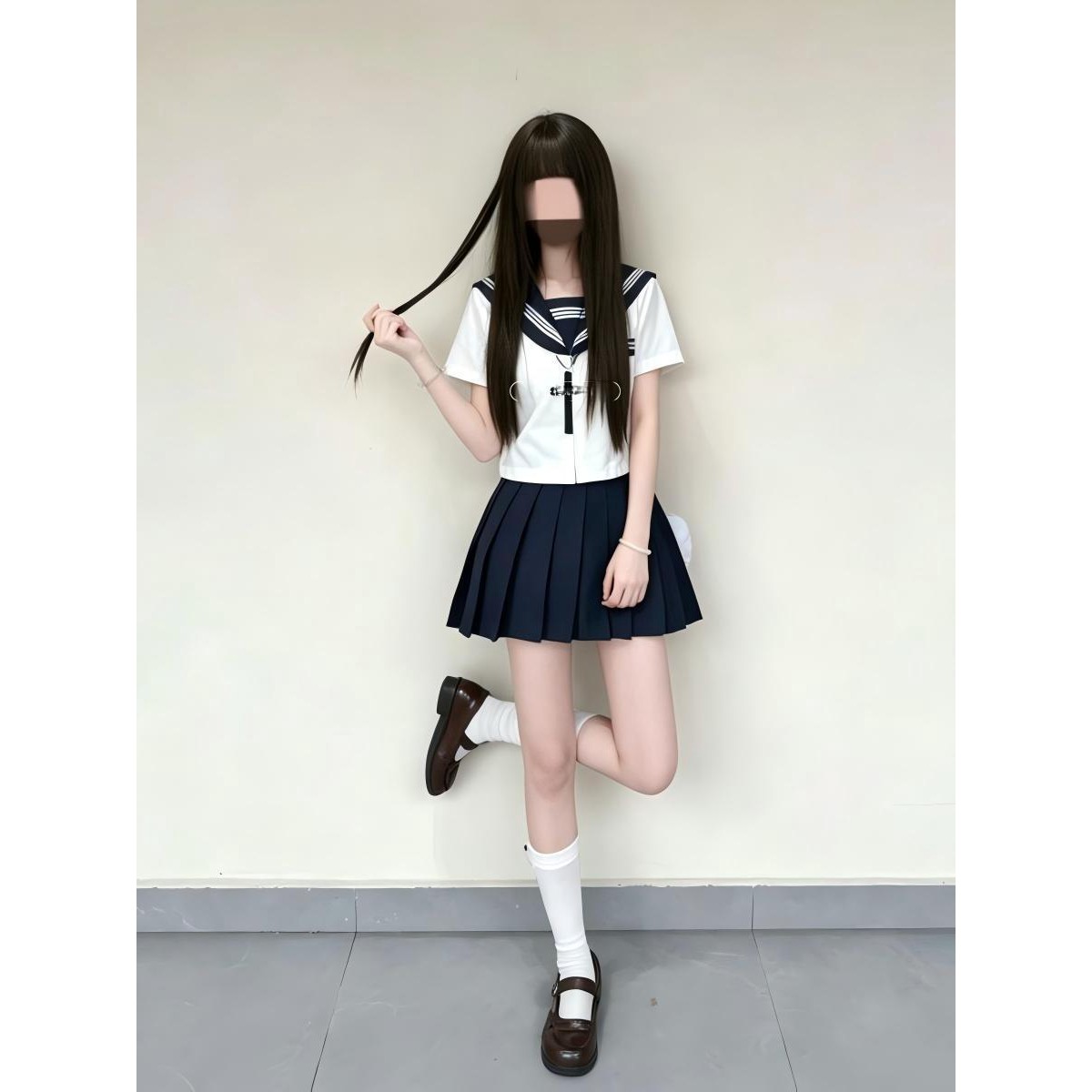 三件套JK制服校供感绀领水手服夏季短袖衬衫上衣JK裙一整套装女图片