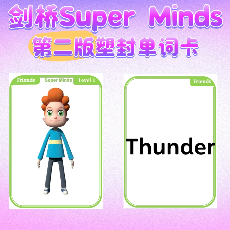 剑桥Super Minds第二版英语单词卡片儿童教具启蒙教学塑封闪卡