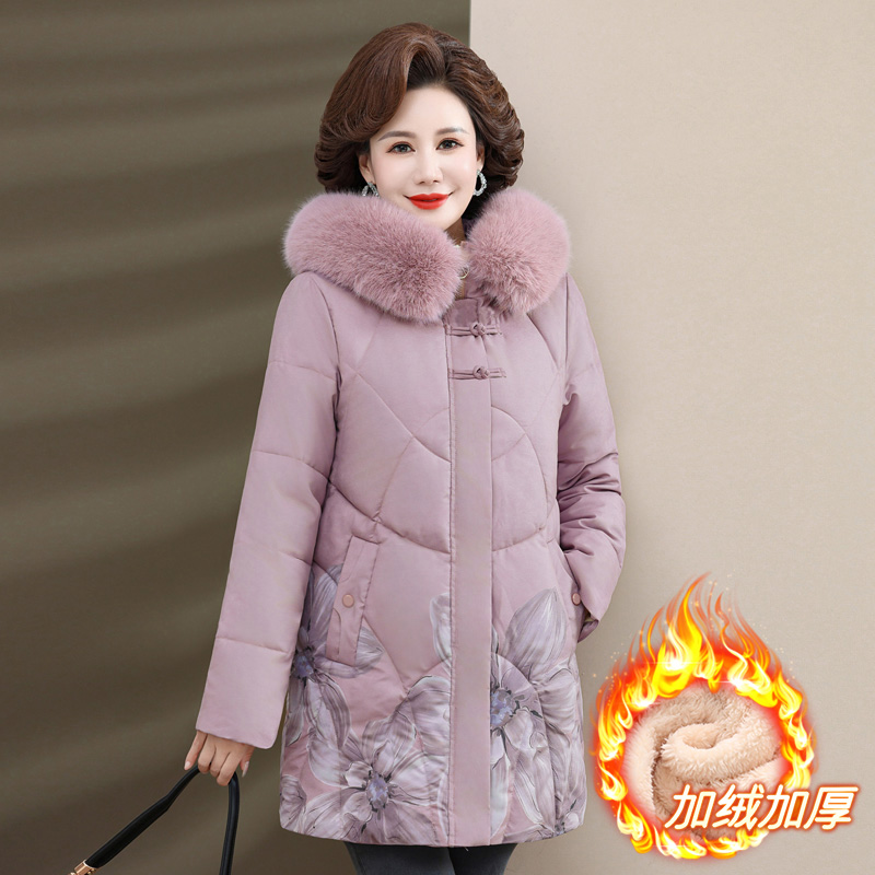 妈妈冬装保暖棉服中长款棉衣新款洋气中老年妇女棉袄外套加绒加厚