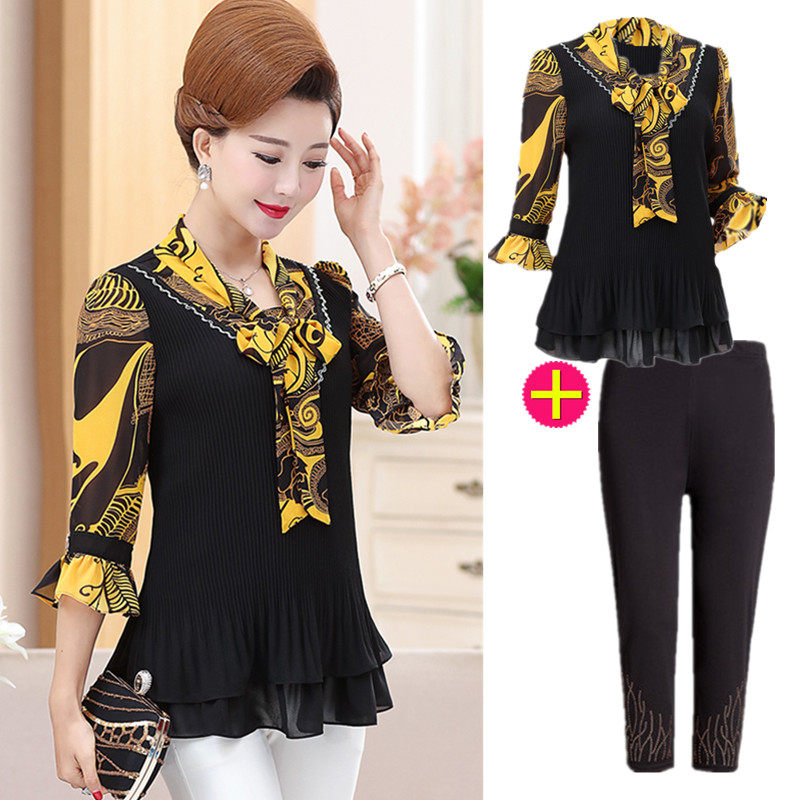 Middle and old age suit Mom outfit summer Short sleeved Large jacket Aged Easy Sleeve Chiffon shirtin the Women's clothing/Boutique , Large size women  category - from Buy2taobao.com to provide professional Taobao agent buy service