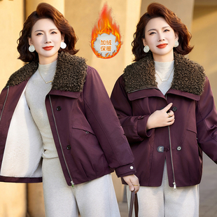 羊羔毛翻领加绒加厚短款棉服女冬季新款时尚宽松休闲工装棉袄外套