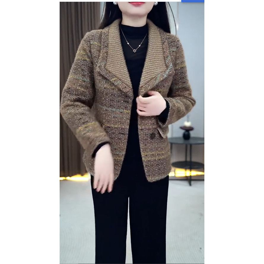格子显瘦妈妈装高档西装外穿防寒小众春秋款轻奢薄款秋冬款ins