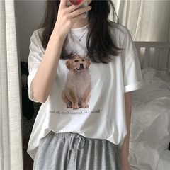 Real price golden Dog Print simple loose short sleeve