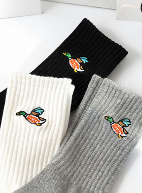 HUMANMADE袜秋冬男女情侣长筒刺绣运动排汗防臭中筒INS棉袜