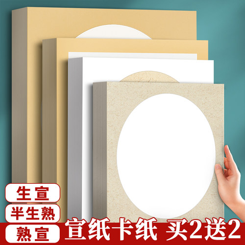 崇星国画卡纸镜面纸生宣熟宣半生熟绘画作品书法专用生宣纸外方内圆毛笔美术初学者半熟画画空白镜片圆练习纸