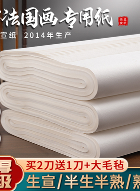 崇星加厚宣纸书法专用半生半熟生宣熟宣国画四尺六尺作品纸米字格练字初学者字帖字毛笔毛边对开整张安徽泾县