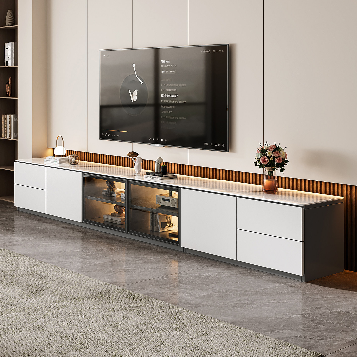 电视柜客厅家用2026新款轻奢高级感实木落地岩板茶几电视机柜组合