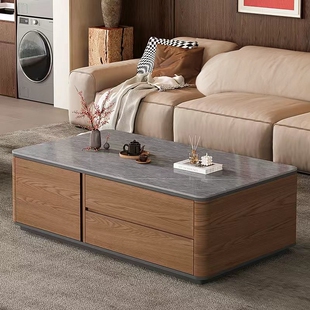 中古风茶几客厅家用桌子2026新款小户型实木岩板茶几桌电视柜组合