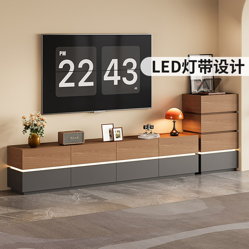 中古风电视柜边柜收纳储物柜一体客厅家用2026新款电视机柜落地