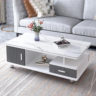 茶几客厅家用轻奢高级感岩板茶几桌钢化玻璃茶桌小户型电视柜组合