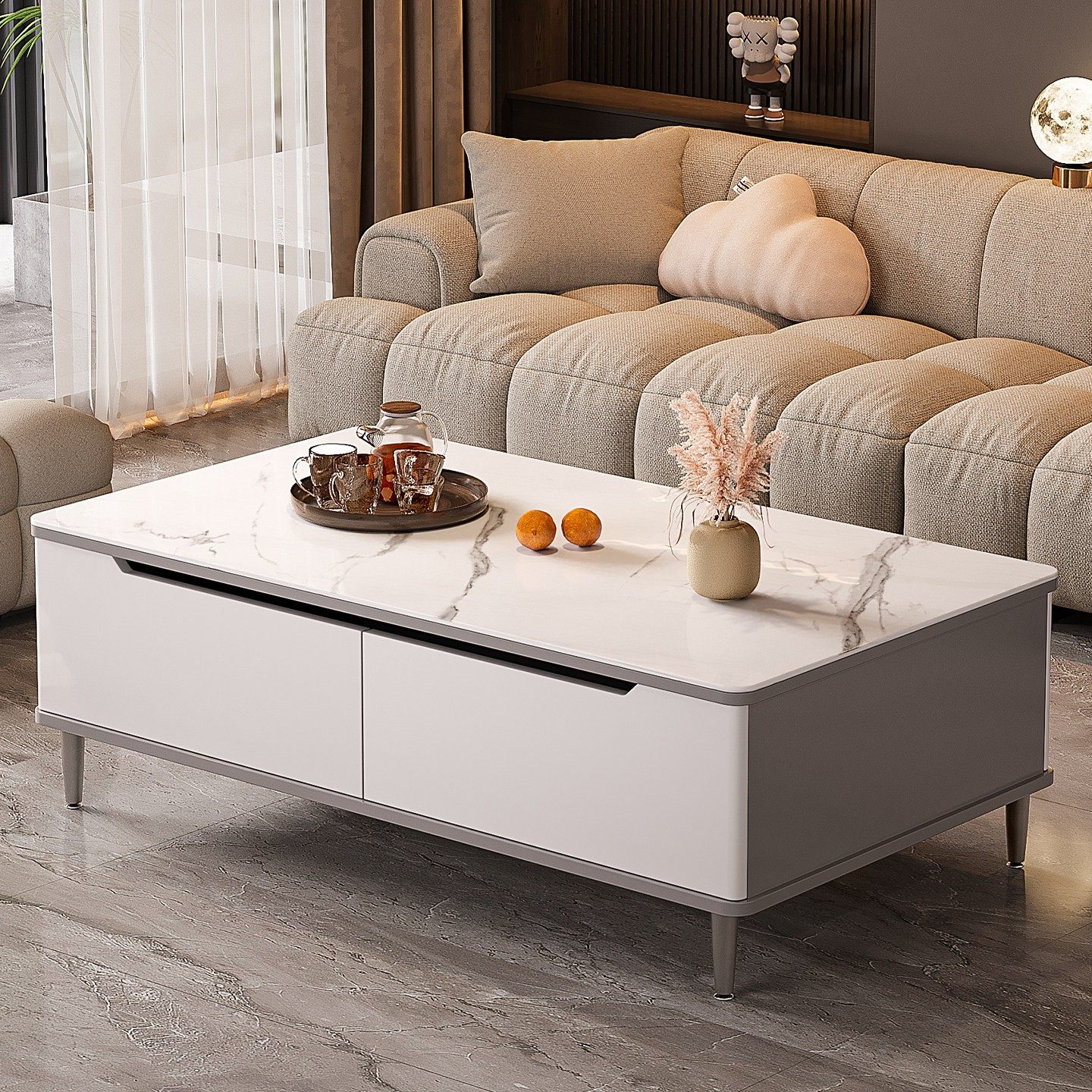 岩板茶几客厅家用小户型电视柜组合2026新款实木轻奢高级感茶几桌