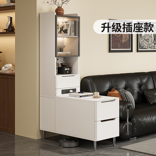 边几沙发边柜侧边柜带插座实木轻奢高级感客厅茶水柜置物架小桌子