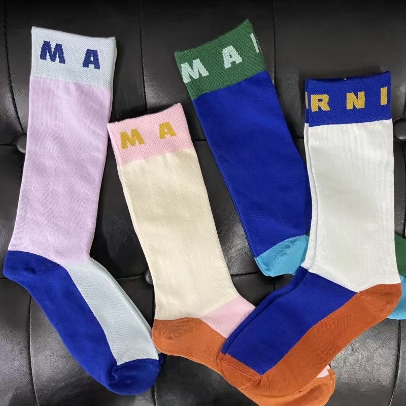 糖果色拼接拼色潮牌字母中筒薄棉春夏女袜运动滑板个性袜子