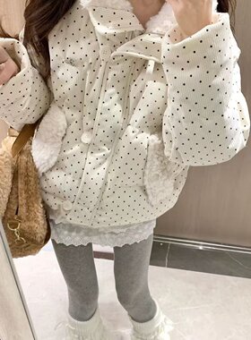 韩系甜美风波点毛领羽绒棉服外套女秋冬季宽松加厚保暖短款面包服