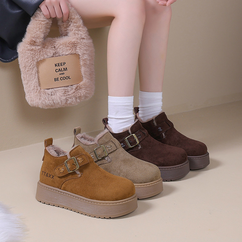 厚底加绒勃肯棉鞋雪地靴鞋子网红休闲风外穿冬季防滑一脚蹬