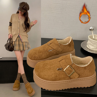新款 复古风格 女厚底2025秋季 全包勃肯鞋 增高加绒一脚蹬 博肯乐福鞋