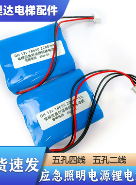 德凌12v西奥电梯专用应急照明对讲电源2200电池锂18650日立奥的斯