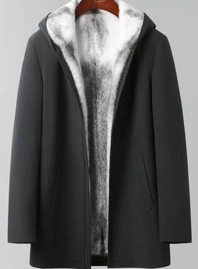 十字貂内胆中长款派克服加厚水貂保暖皮大衣男环保皮草外套大衣