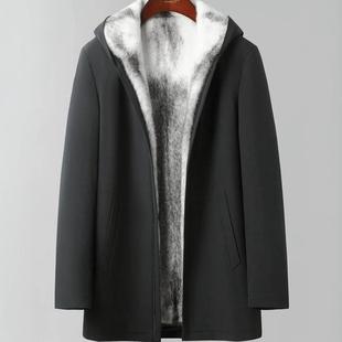 十字貂内胆中长款派克服加厚水貂保暖皮大衣男环保皮草外套大衣
