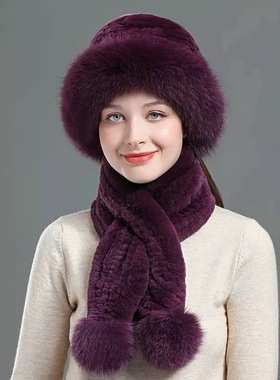 皮草帽子女冬天保暖帽子仿獭兔毛加厚编织狐狸毛帽子优雅礼帽冬季