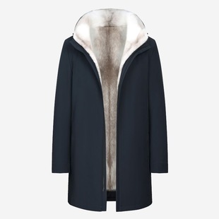 冬季外套男中长款加厚保暖十字貂环保水貂内胆派克服连帽皮草大衣