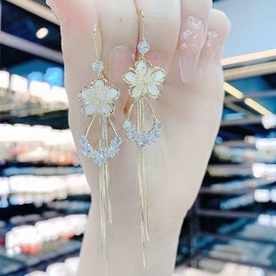 韩国气质耳环女花朵流苏耳环女网红新款高级感长款显脸瘦耳坠耳饰