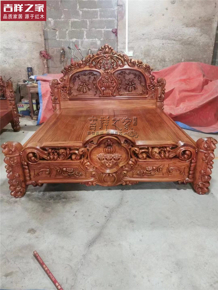 8米大床 越南红木家具 雕花双人床