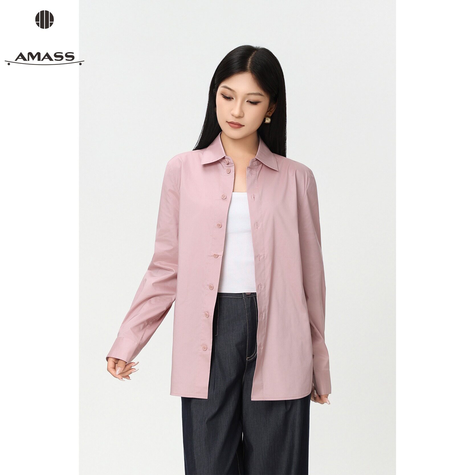 AMASS/阿玛施【秋上新】时尚轻奢气质休闲百搭纯色长袖衬衫530171图片