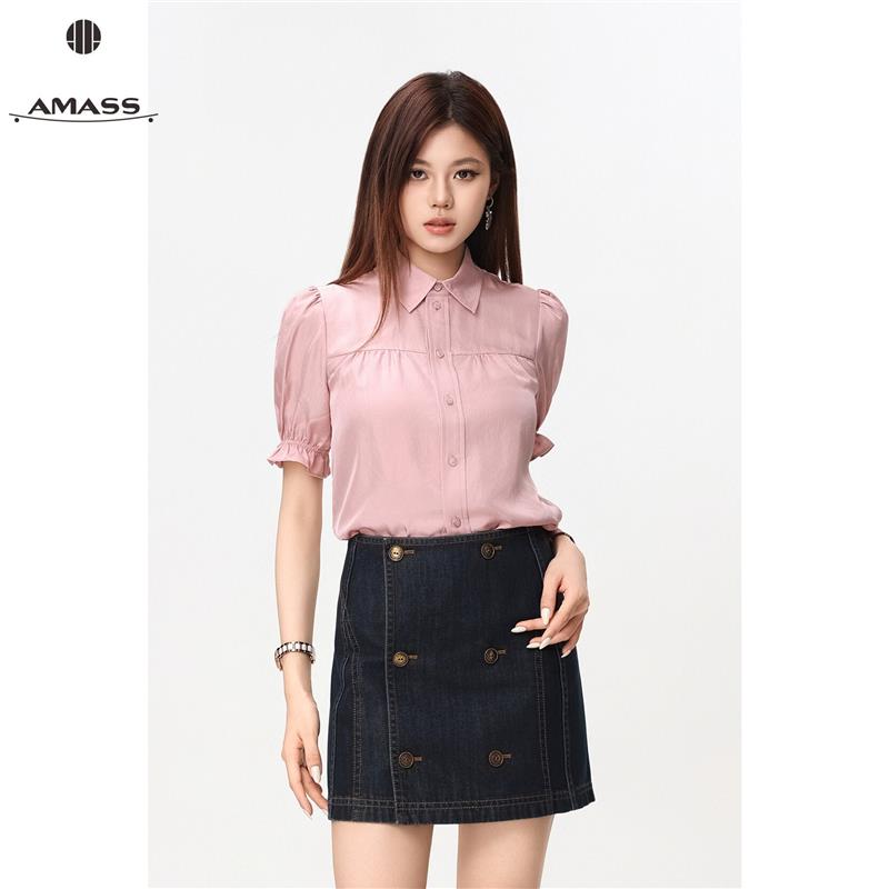 AMASS/阿玛施新款时尚气质泡泡袖翻领显瘦百搭设计感衬衫女530007图片