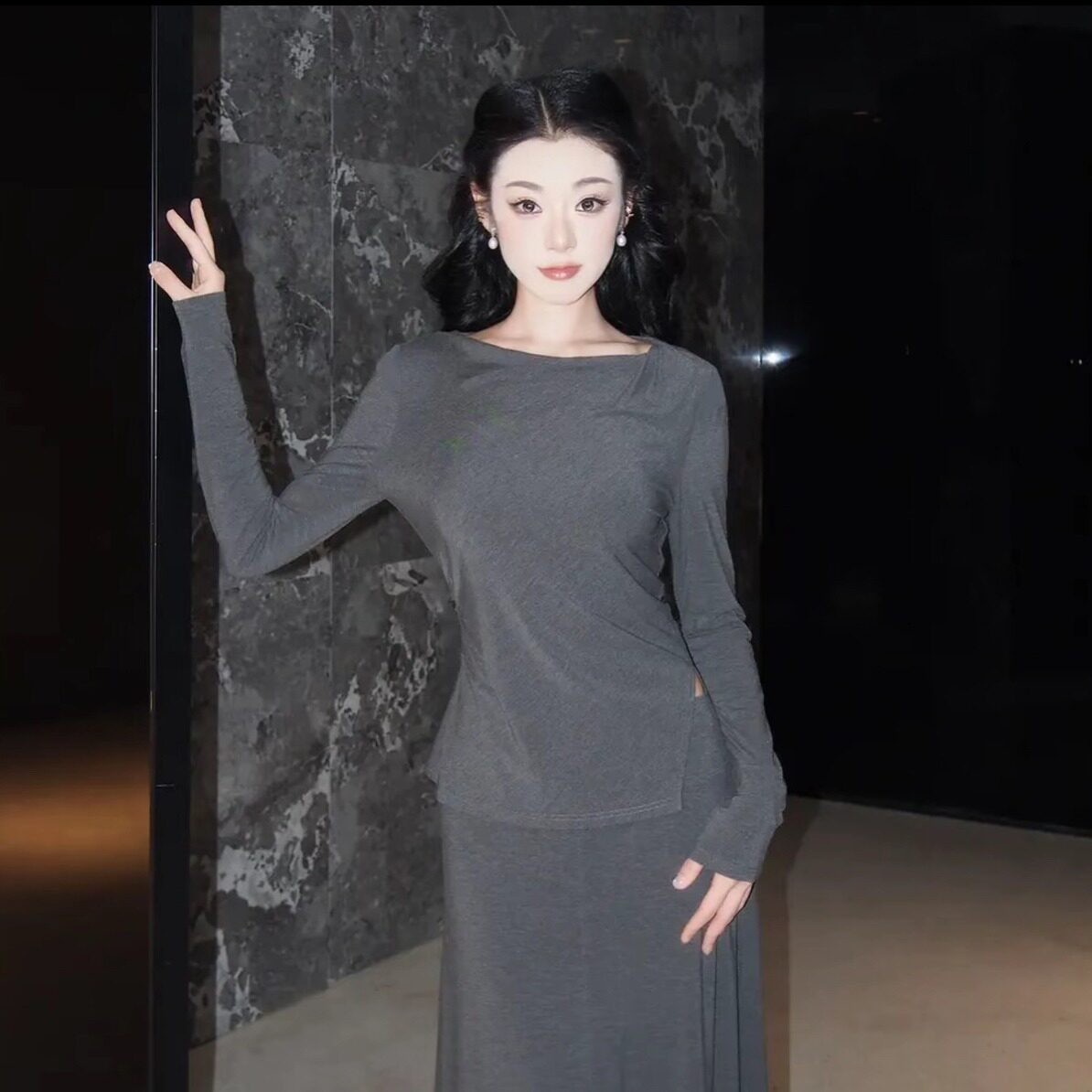AMASS/阿玛施早春穿搭百搭T恤休闲极简风长袖设计小众衣服530156