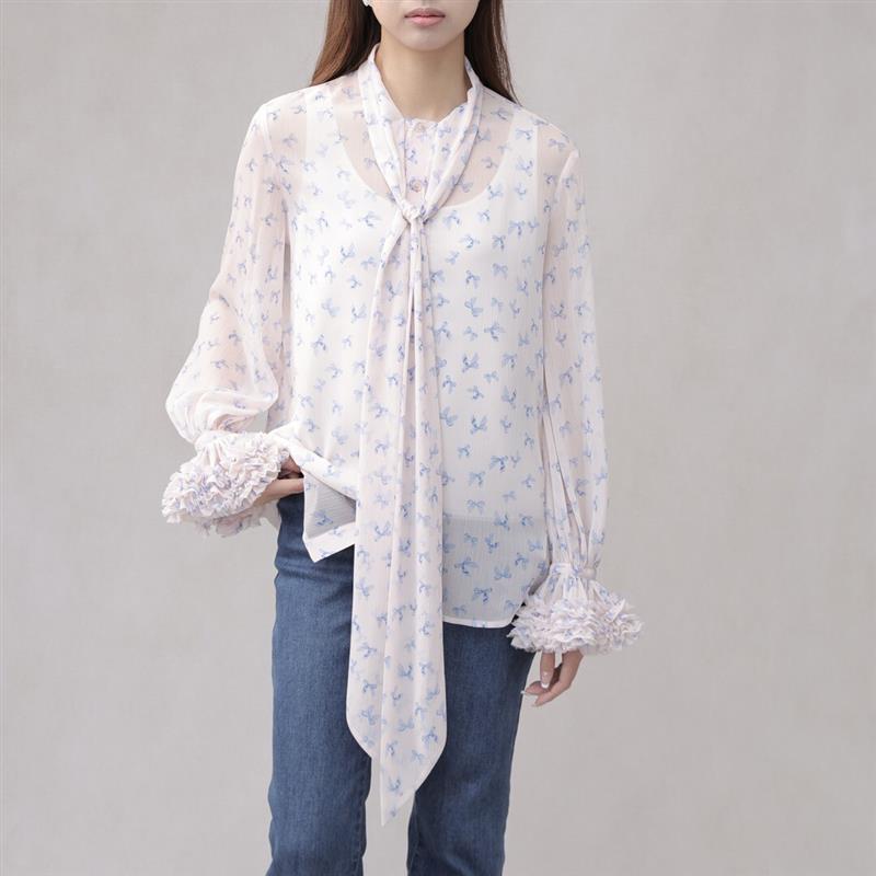 AMASS/阿玛施新款法式宽松薄款碎花女装长袖花色衬衫上衣5301047