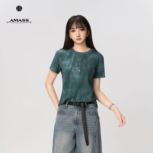AMASS/阿玛施洋气纯棉上衣新款舒适极简风百搭设计款T恤女530082