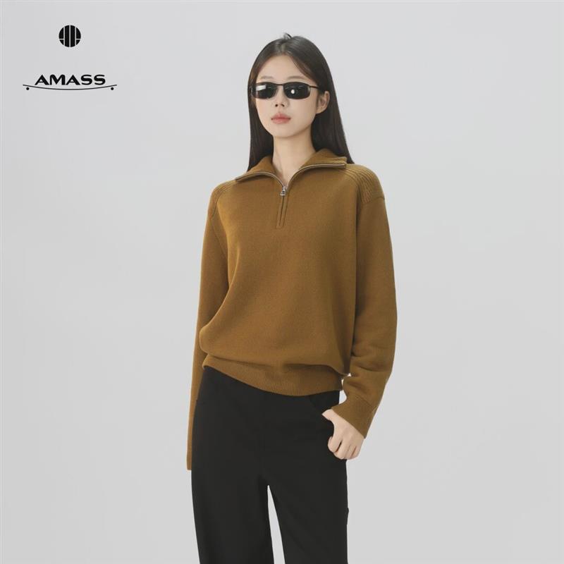 阿玛施正品秋新款轻奢时尚气质舒适宽松百搭半拉链针织衫538085